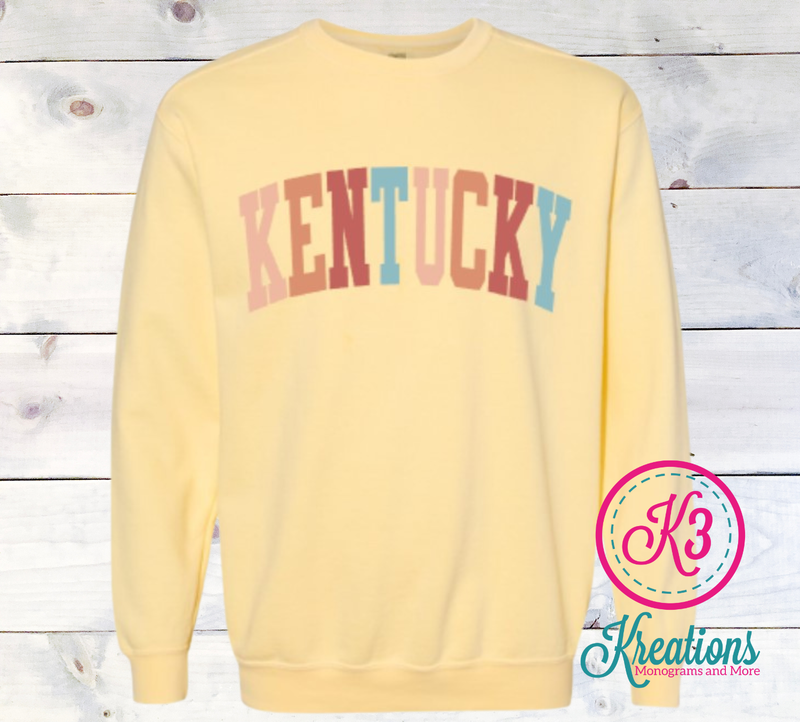 Adult Multi-Color Arced Kentucky Comfort Colors Garment-Dyed Crewneck Sweatshirt