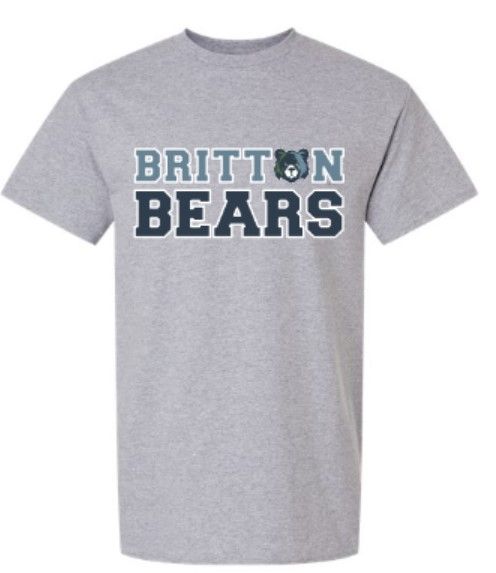 Youth or Adult Britton Bears with Mascot Gildan Short or Long Sleeve T-Shirt (MEB)