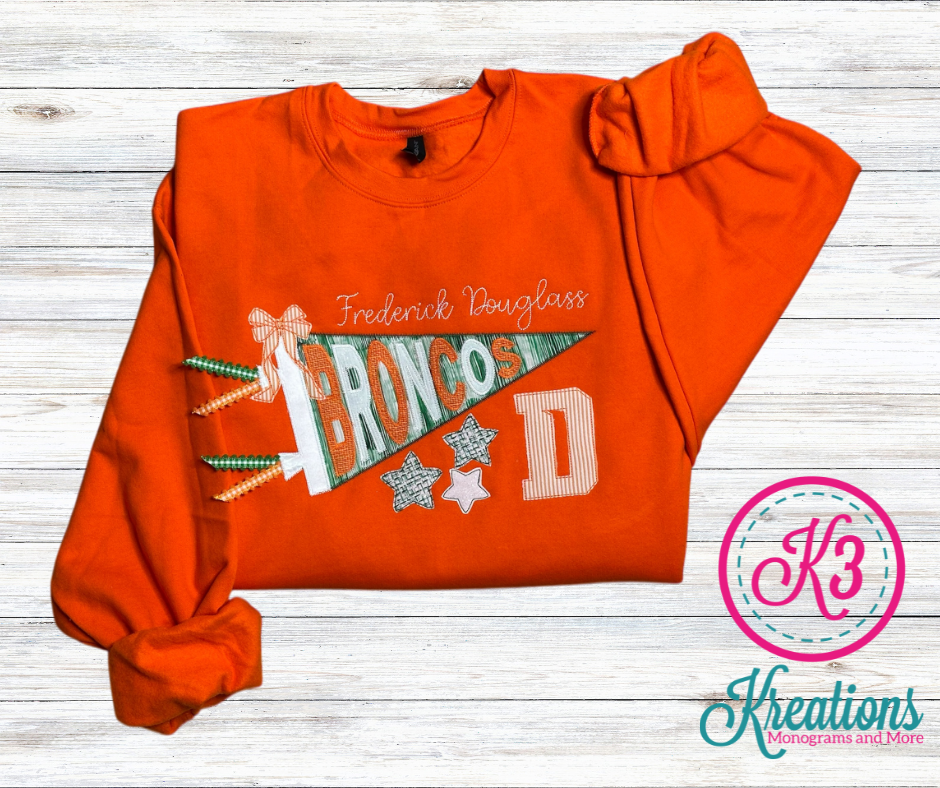 Adult Frederick Douglass Broncos Pennant Applique Gildan Sweatshirt