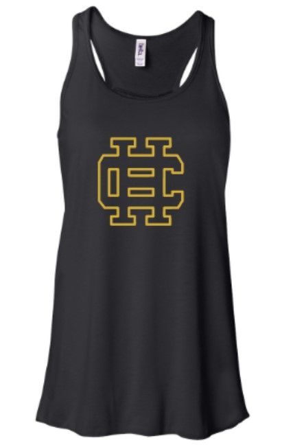 Ladies Metallic Gold HC Bella + Canvas Flowy Racerback Black Tank (HCDT)