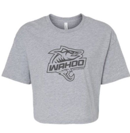 Ladies Dark Gray Wahoo Bella + Canvas Jersey Crop Tee (WWR)