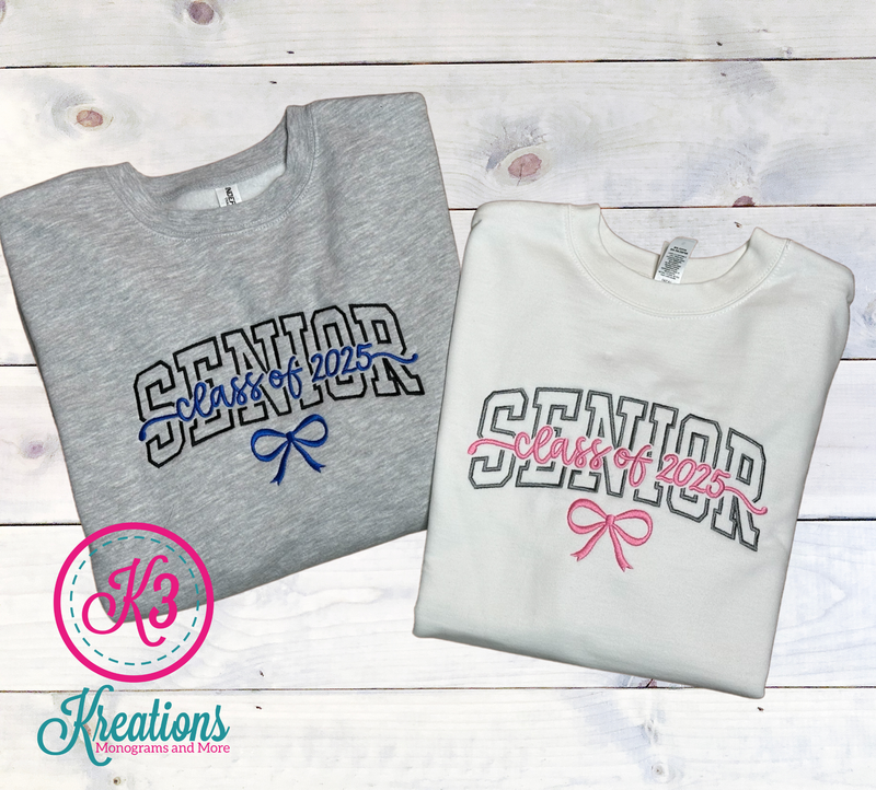 Adult Embroidered Class of 2025 Senior Bow Midweight Crewneck Sweatshirt