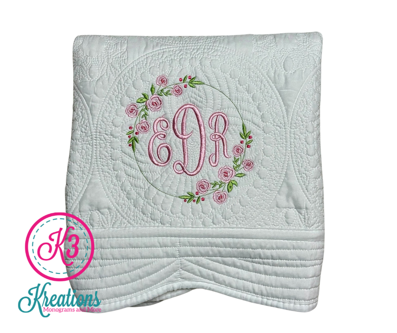 Monogram Antique White Baby Quilt