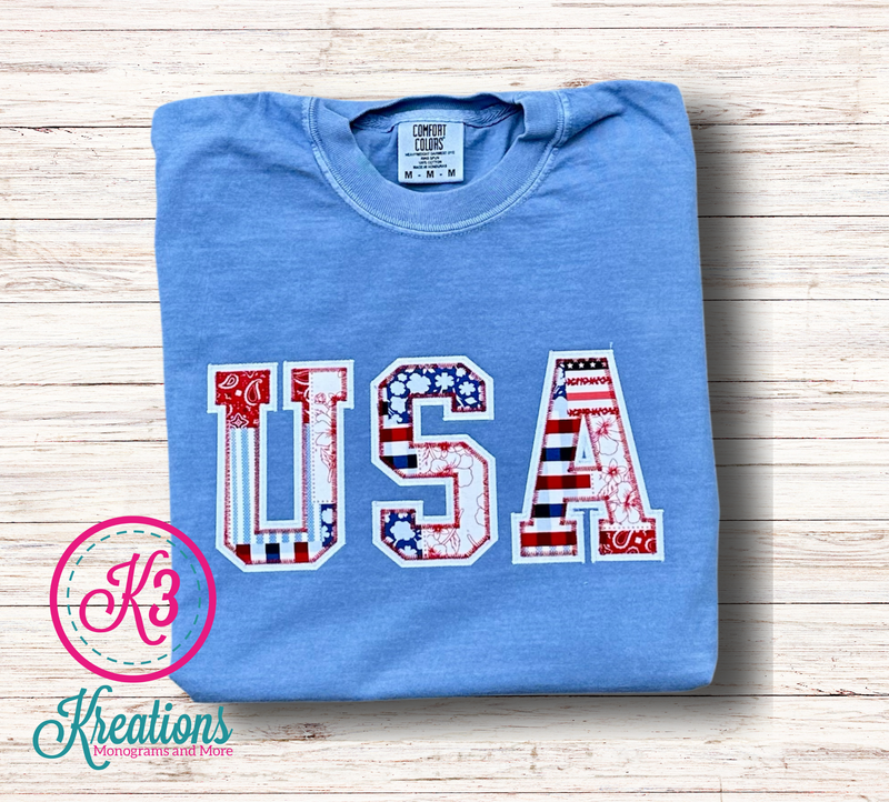 Adult USA Patchwork Applique Comfort Colors Garment-Dyed Heavyweight T-Shirt