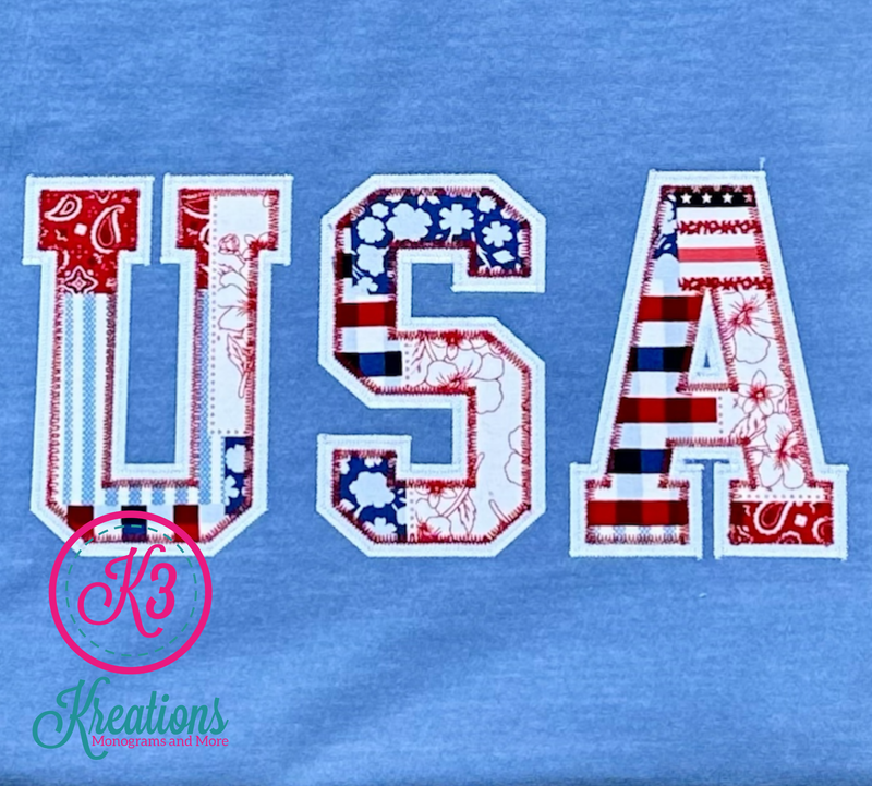 Adult USA Patchwork Applique Comfort Colors Garment-Dyed Heavyweight T-Shirt