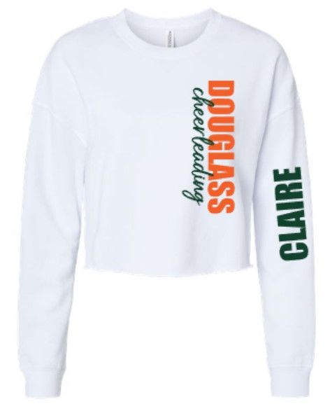 Ladies Douglass Cheerleading Lightweight Crop Crewneck Sweatshirt with Optional Sleeve Personalization (FDHSC)