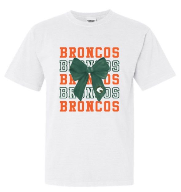 Youth or Adult Broncos Bow Comfort Colors Garment-Dyed Heavyweight Tee (FDHSC)