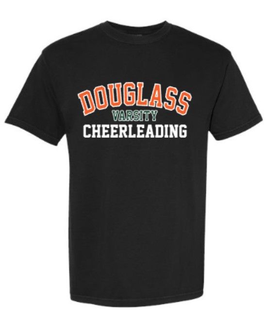 Youth or Adult Douglass Varsity Cheerleading Comfort Colors Garment-Dyed Heavyweight Tee with Optional Senior Parent Back Design (FDHSC)