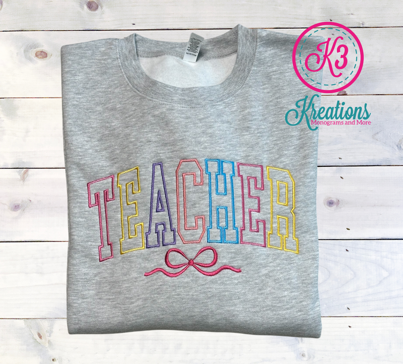 Adult Teacher Bow Embroidered Design Midweight Crewneck Sweatshirt