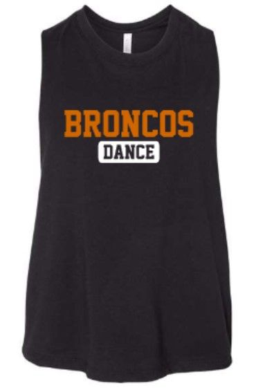 Ladies Broncos Dance Bella + Canvas Racerback Cropped Black Tank (FDDT)
