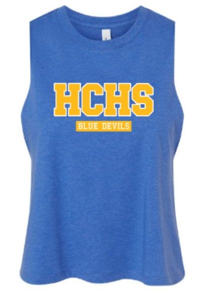 Ladies HCHS Blue Devils Racerback Crop Blue Tank