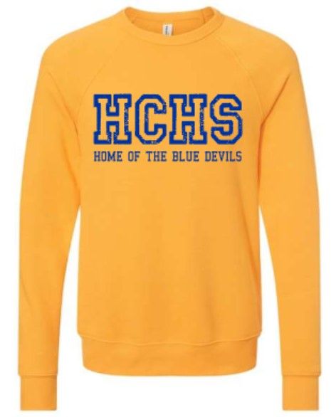 Adult HCHS Home of the Blue Devils Bella + Canvas Sponge Fleece Raglan Crewneck Sweatshirt (HCGS)