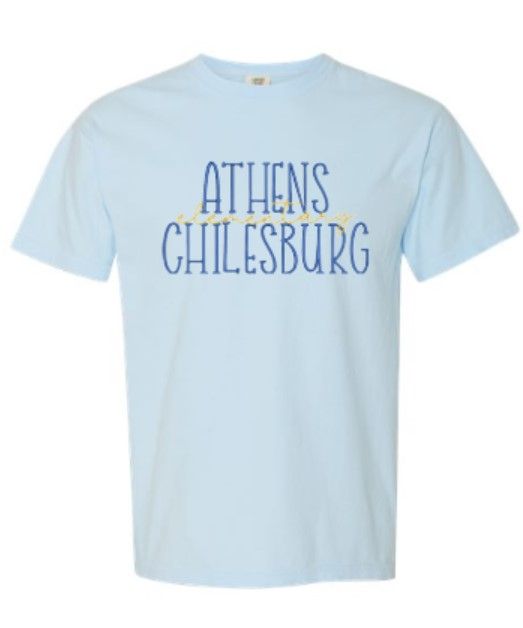 Adult Comfort Colors Short or Long Sleeve Tee with Embroidered Athens-Chilesburg Elementary (ACE)