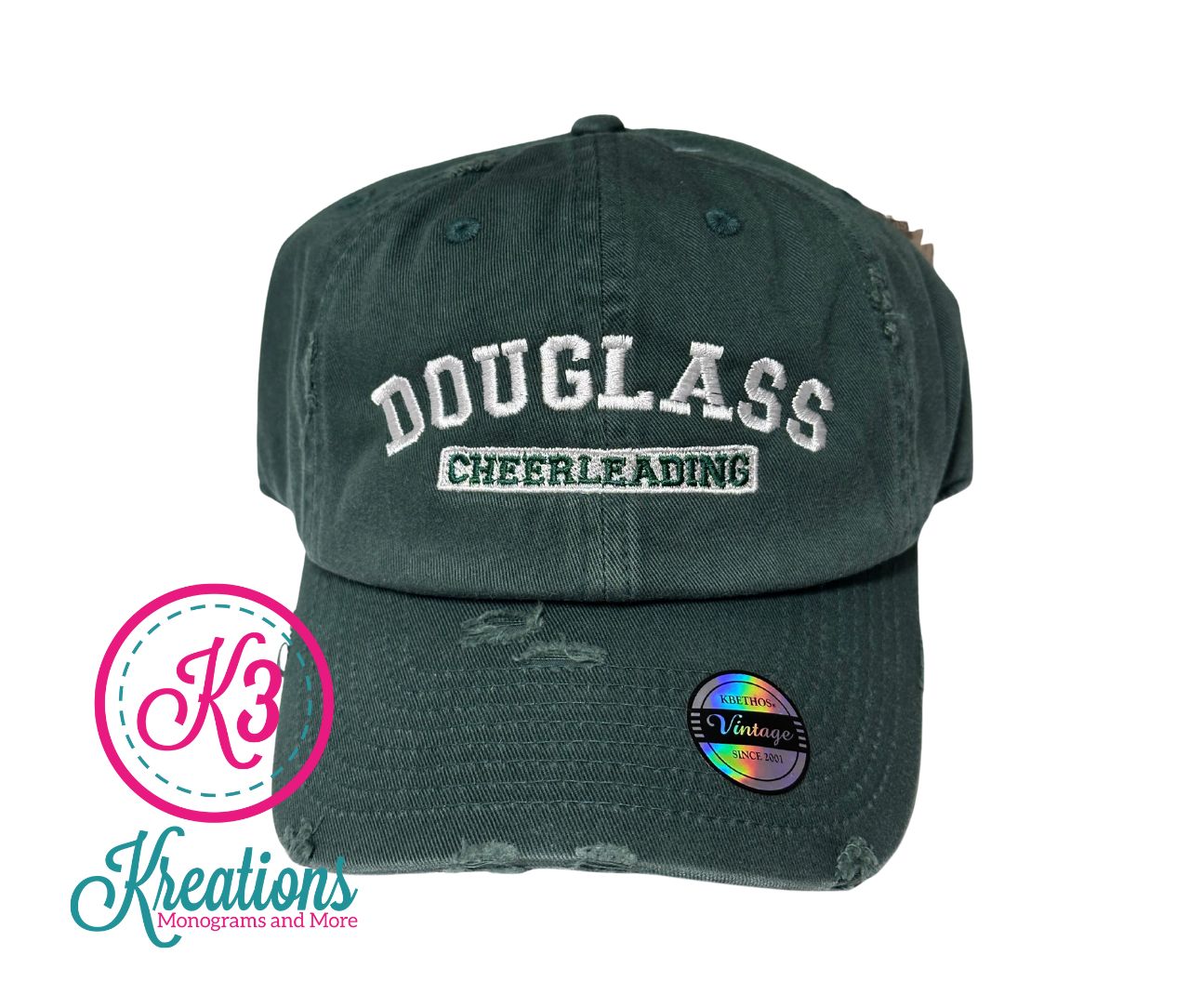 Douglass Cheerleading Distressed or Non-Distressed Green Cap (FDHSC)