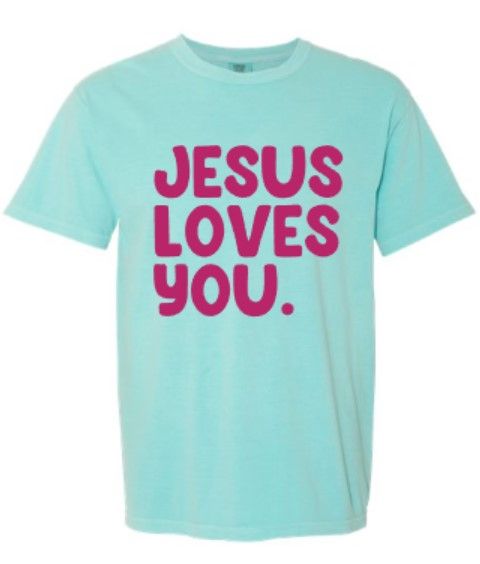 Youth or Adult Sleeve Logo Jesus Loves You Comfort Colors Garment-Dyed Heavyweight T-Shirt (SPPS)