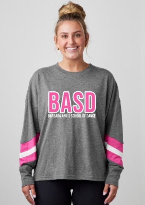 Ladies BASD Barbara Ann&#39;s School of Dance Boxy Varsity Long Sleeve Tee (BASD)
