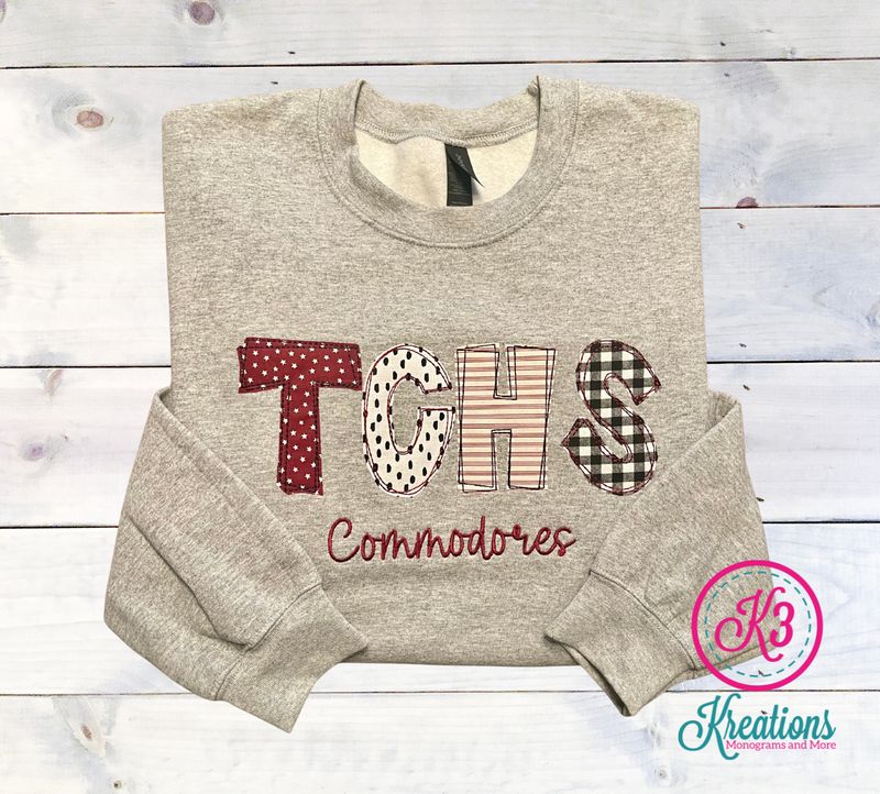 TCHS Commodores Applique Unisex Sweatshirt - YOUTH and ADULT (TCDT)