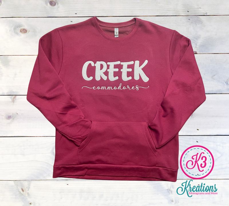 Adult CREEK Sparkle Applique Pocket Crewneck Sweatshirt (TCDT)