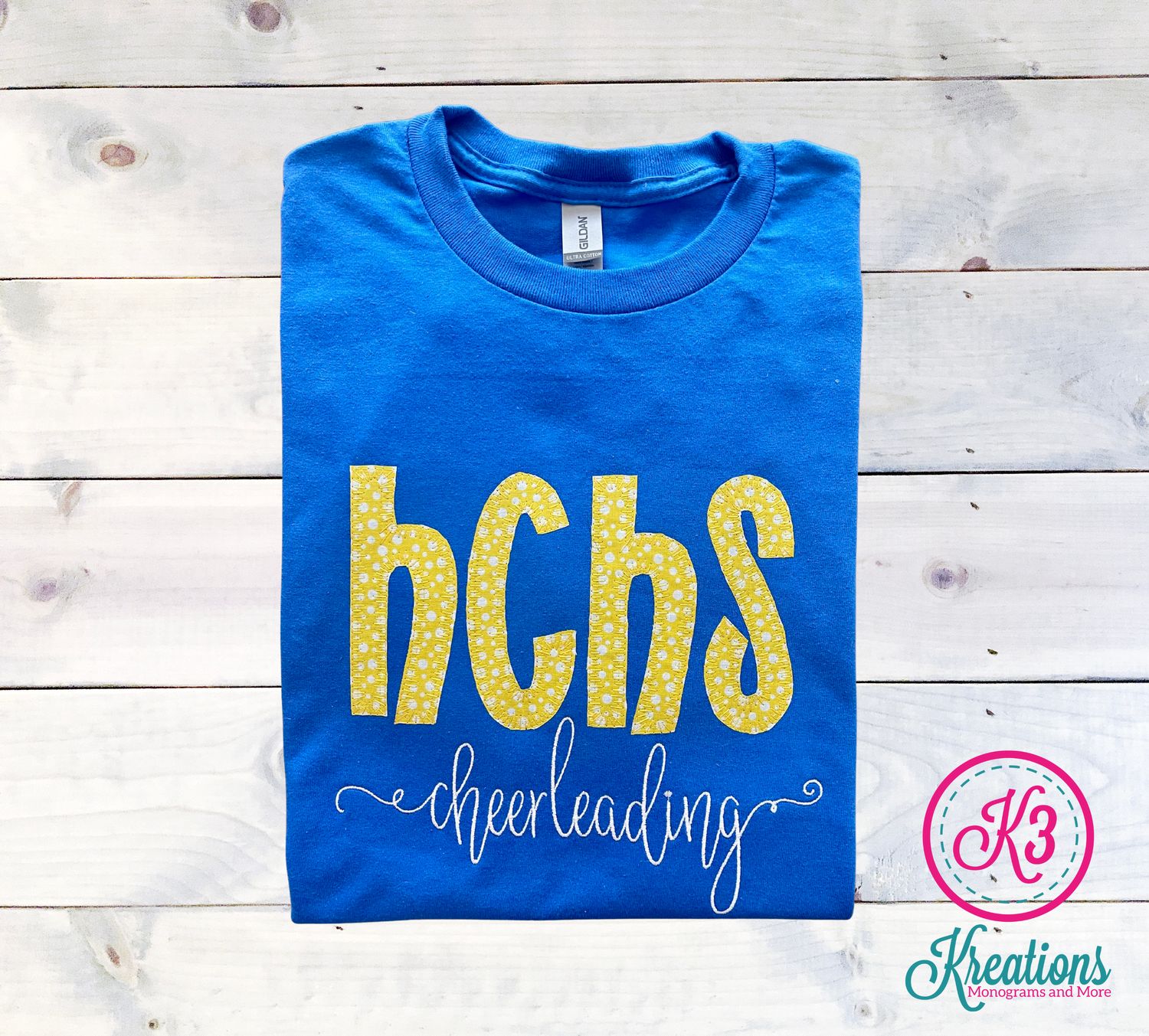 Adult HCHS Cheerleading Blanket Stitch Applique Short or Long Sleeve T-Shirt (HCC)