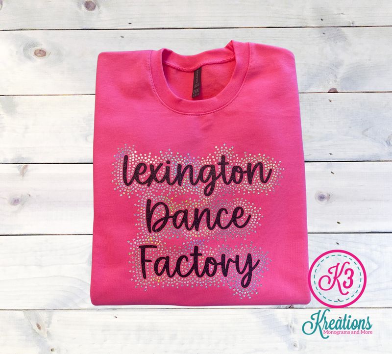 Youth or Adult Lexington Dance Factory with Faux Rhinestone Outline Short Sleeve Tee (LDF)
