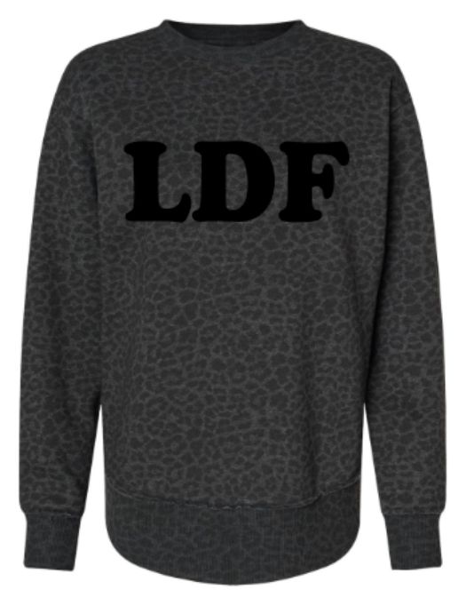 Ladies LDF LAT Black Leopard Fleece Crewneck Sweatshirt (LDF)
