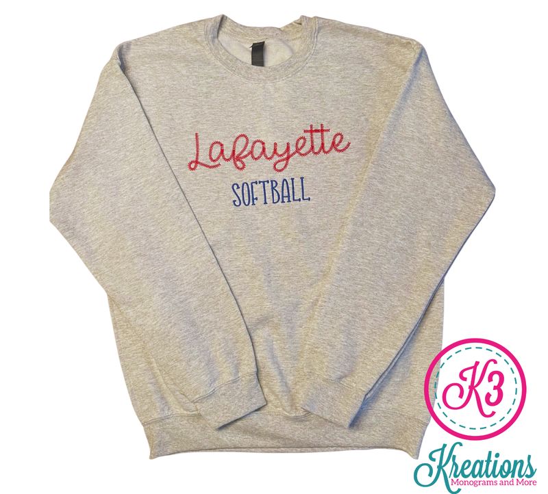 Adult Softball Stitch Embroidered Sweatshirt (LGS)