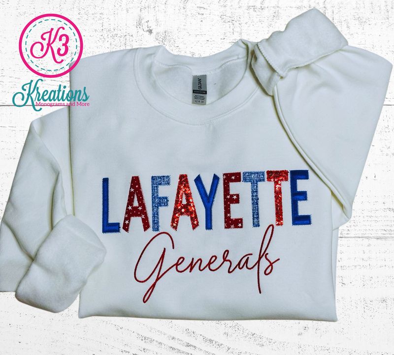 Adult Lafayette Generals Mixed Fabric Applique Crewneck Sweatshirt (LGS)