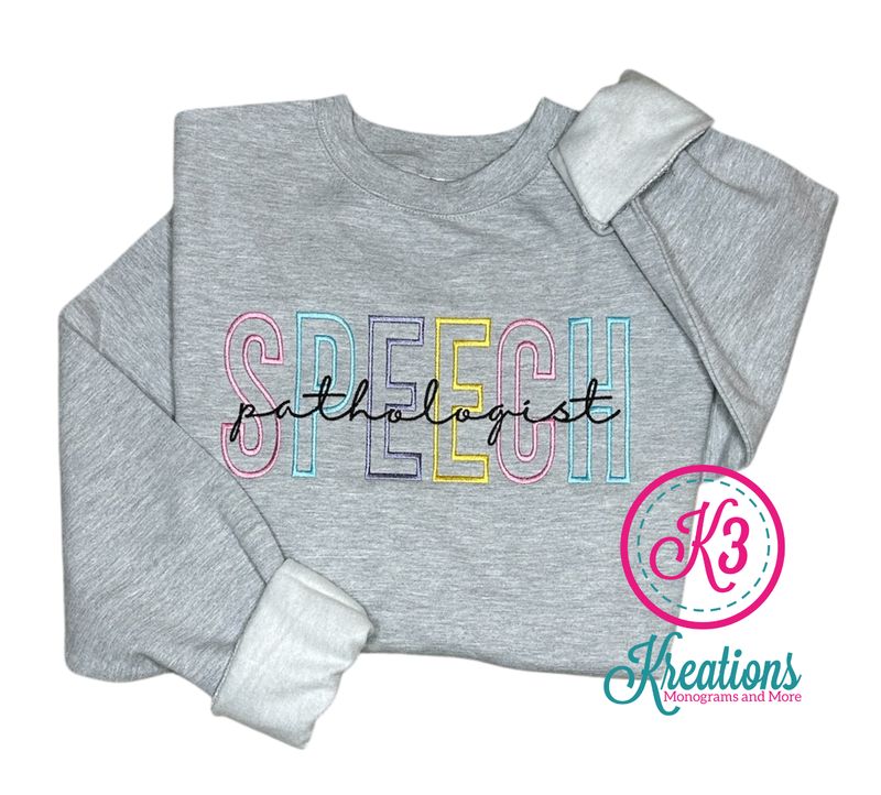 Adult Pastel Embroidered Speech Pathologist Midweight Crewneck Sweatshirt
