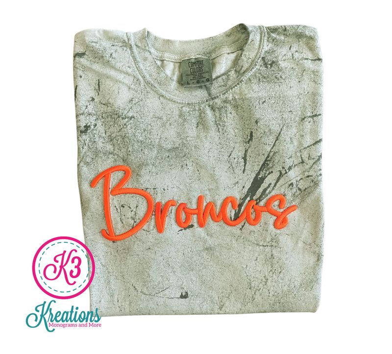 Adult Comfort Colors Colorblast Puff Embroidered Broncos Short Sleeve Tee