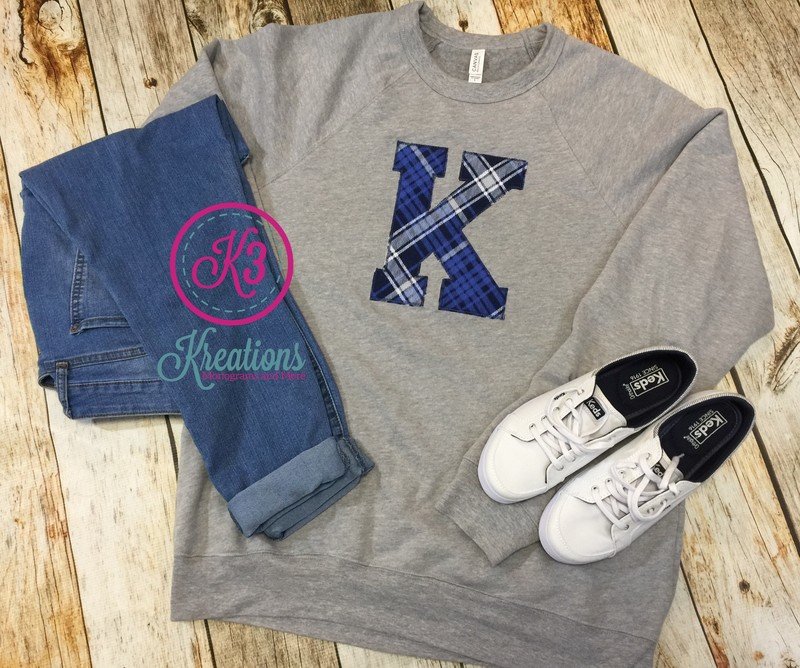 K - Kentucky Plaid Sponge Fleece Crewneck Sweatshirt