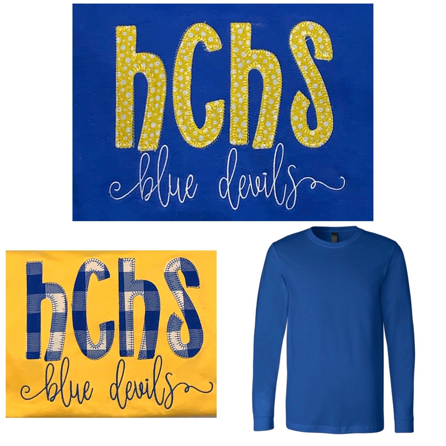 Adult HCHS Blue Devils Blanket Stitch Applique Long Sleeve T-Shirt (HCC)
