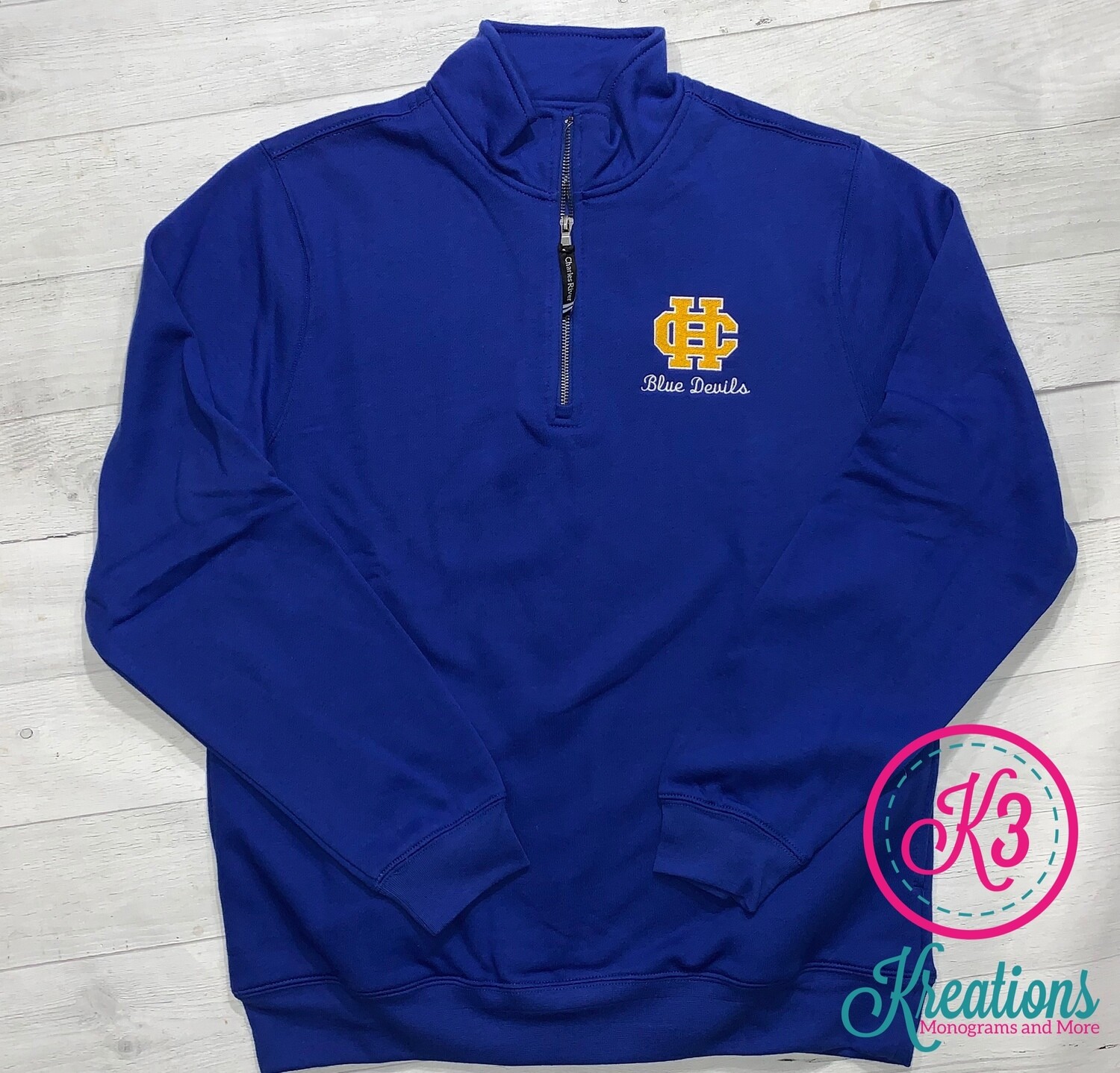 Adult Charles River Quarter Zip with Embroidered HC Blue Devils (HCGS)