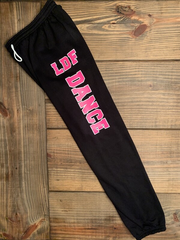 Adult LDF Dance Sponge Fleece Long Scrunch Black and Pink Sweatpants (LDF)