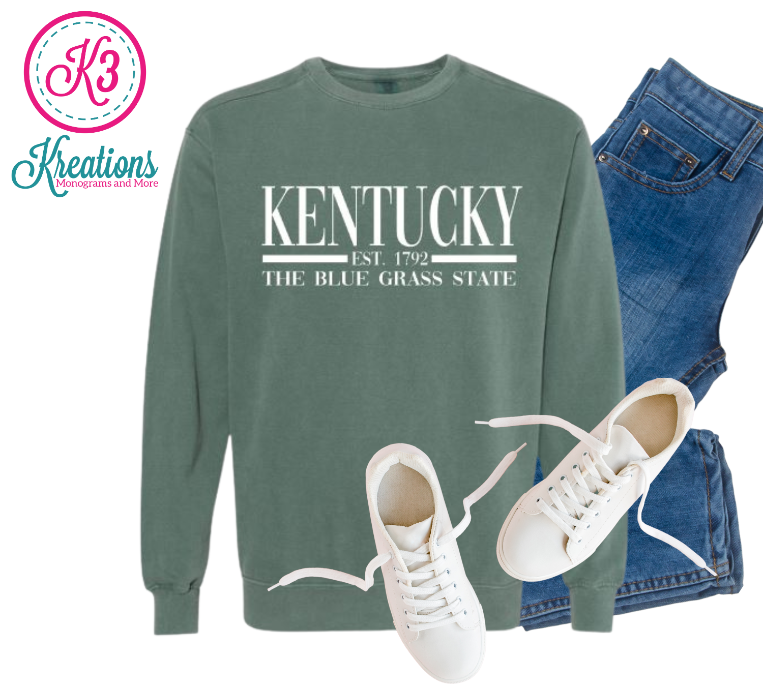 Adult Kentucky The Blue Grass State Comfort Colors Garment-Dyed Crewneck Sweatshirt