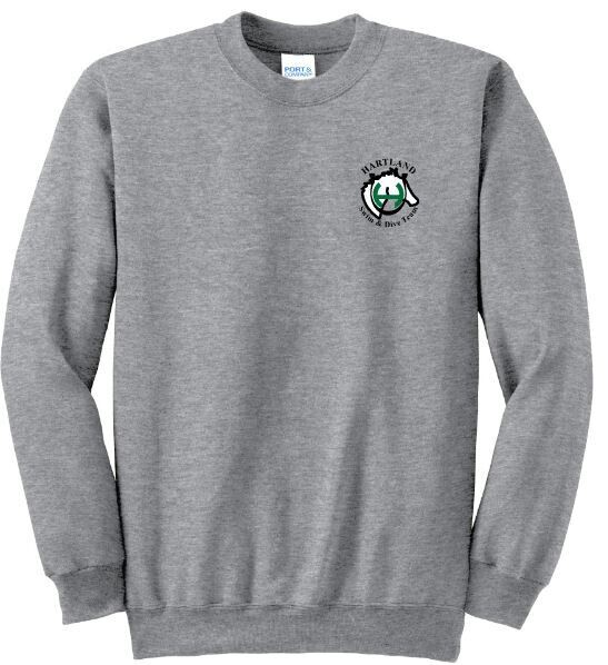 Youth or Adult Hartland Swim &amp; Dive Team Left Chest Embroidered Essential Fleece Crewneck Sweatshirt (HSDT)