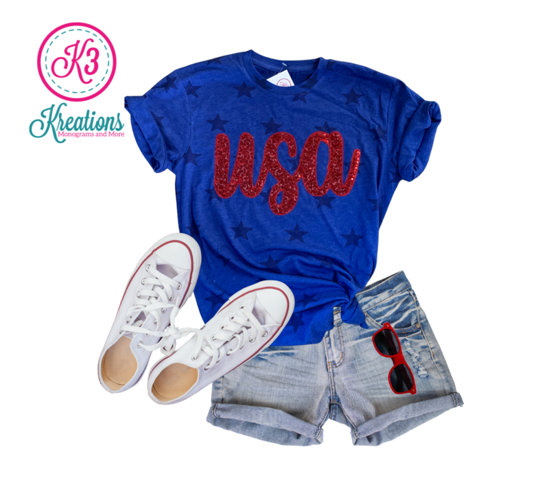 Adult Sequin USA Star Print Tee