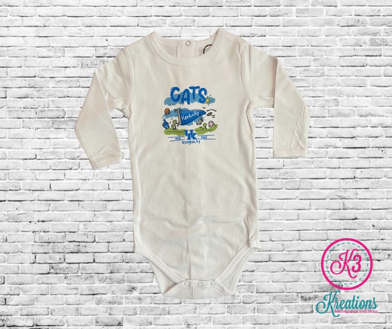 Baby Kentucky Cats Doodle Long Sleeved Onesie