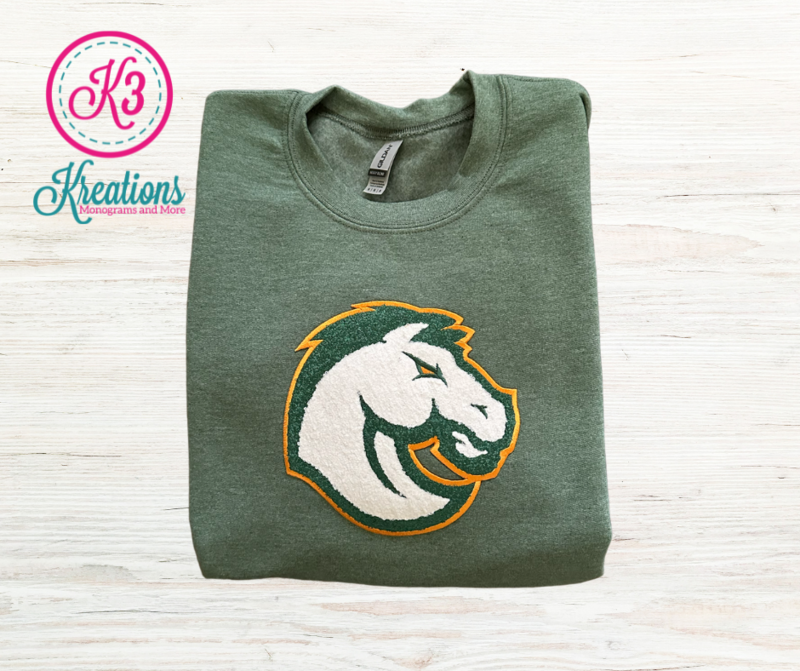 Adult Bronco Chenille Patch Heather Forest Gildan Sweatshirt
