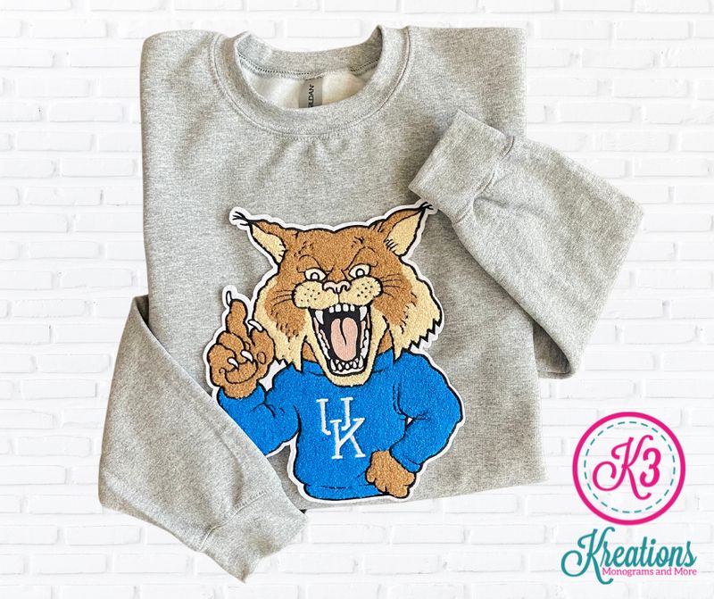 Adult Wildcat Head Chenille Patch Sweatshirt