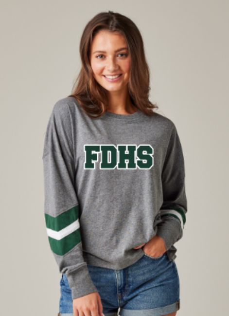 Ladies FDHS Boxy Varsity Long Sleeve Tee (FDG)