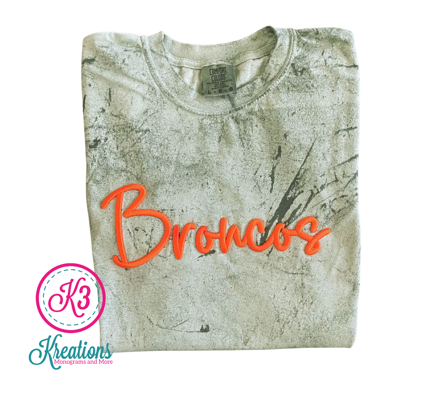 Adult Comfort Colors Colorblast Puff Embroidered Broncos Short Sleeve Tee