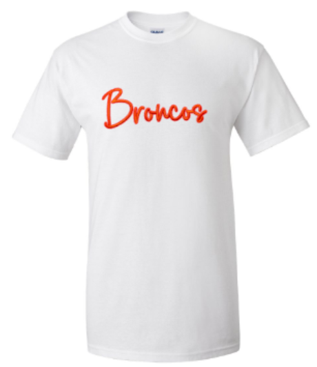 Youth or Adult Puff Embroidered Broncos Short or Long Sleeve Tee