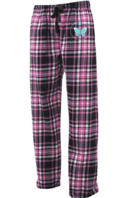 Youth or Adult Black &amp; Pink Plaid Flannel Pajama Pants with Embroidered Logo (BYB)