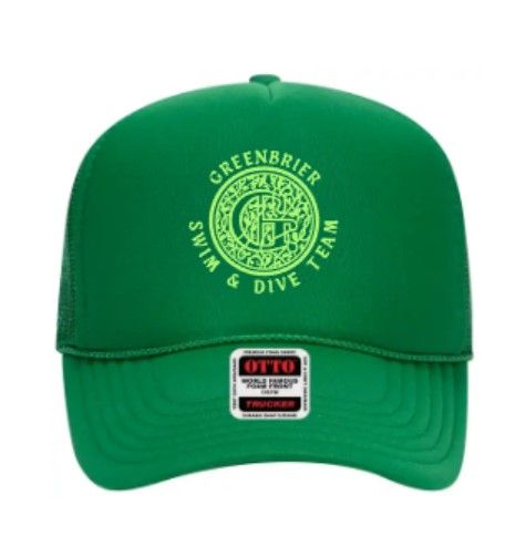 Otto 5 Panel Mid Profile Mesh Back Green Trucker Hat with Choice of Neon Green Greenbrier Logo