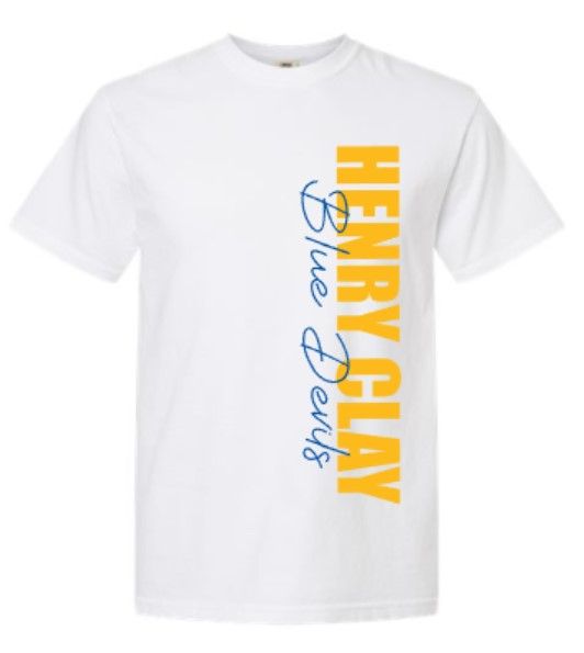 Youth or Adult Vertical Henry Clay Blue Devils Comfort Colors Garment-Dyed Short Sleeve Tee