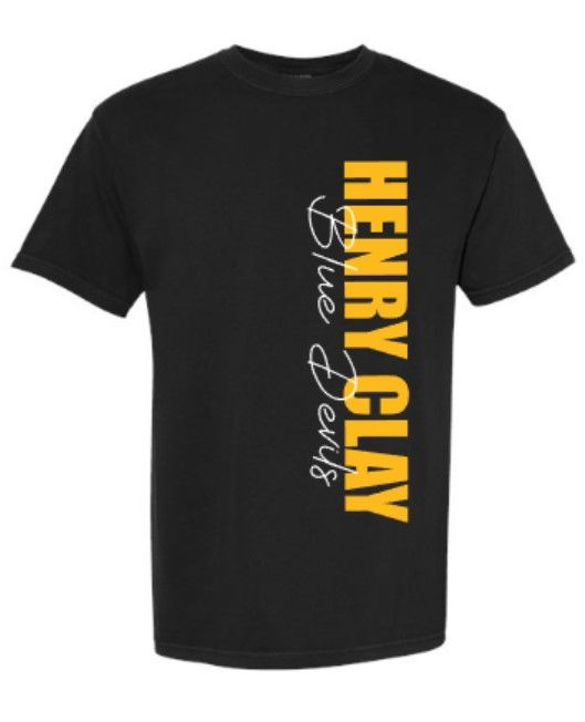 Youth or Adult Vertical Henry Clay Blue Devils Comfort Colors Garment-Dyed Short Sleeve Tee