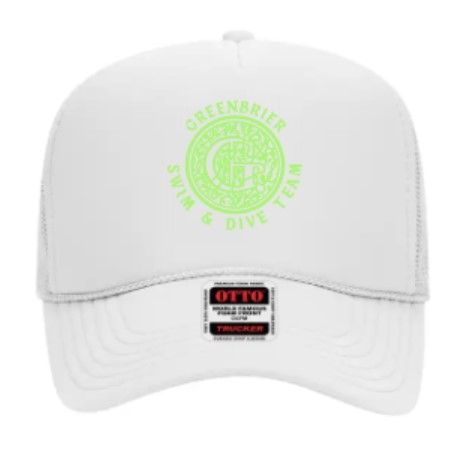 Otto 5 Panel Mid Profile Mesh Back Trucker Hat with Choice of Neon Green Greenbrier Logo