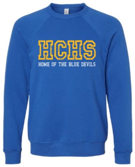 Adult HCHS Home of the Blue Devils Bella + Canvas Sponge Fleece Raglan Crewneck Sweatshirt (HCGS)
