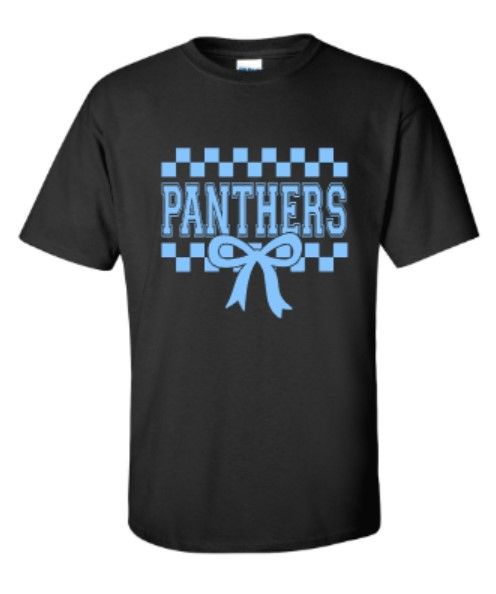 Youth or Adult Checkered Panthers Bow Short or Long Sleeve Tee (EJHDT)