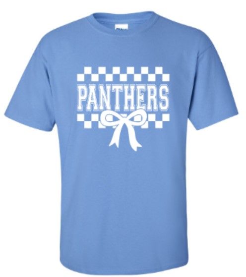 Youth or Adult Checkered Panthers Bow Short or Long Sleeve Tee (EJHDT)